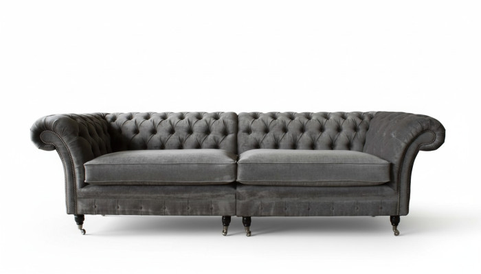 Sofa czteroosobowa Chesterfield 4 miejsce do siedzenia Sofy Materiał Poliester Szare Meble
