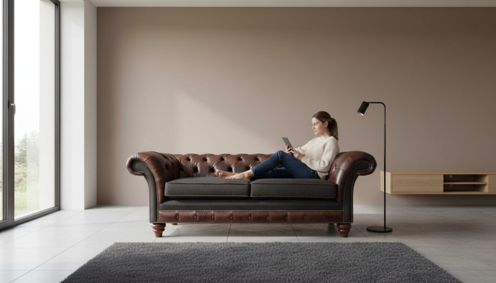Sofa kanapa Brown Chesterfield w stylu angielskim klasycznym 3 Siedziba Podkładka 230cm