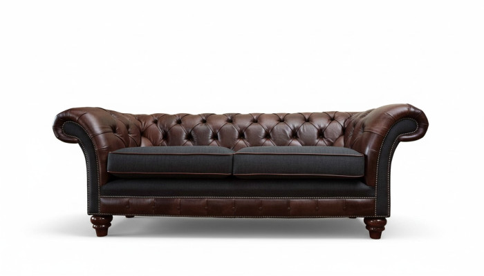 Sofa kanapa Brown Chesterfield w stylu angielskim klasycznym 3 Siedziba Podkładka 230cm