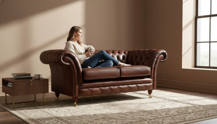 Kanapa Chesterfield Podkładka Skóra Sofy Kanapy Brązowa Dwumiejscowa Nowa