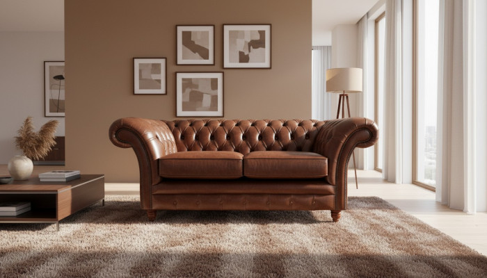 Kanapa Chesterfield Podkładka Skóra Sofy Kanapy Brązowa Dwumiejscowa Nowa