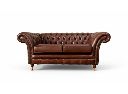 Kanapa Chesterfield Podkładka Skóra Sofy Kanapy Brązowa Dwumiejscowa Nowa