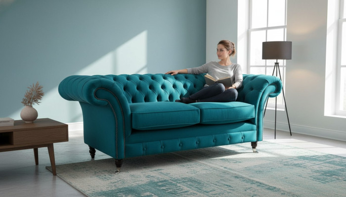 Chesterfield 2 miejsce do siedzenia Kanapa Podkładka Siedziba Włókienniczy Materiał Kanapy Sofa Nowość