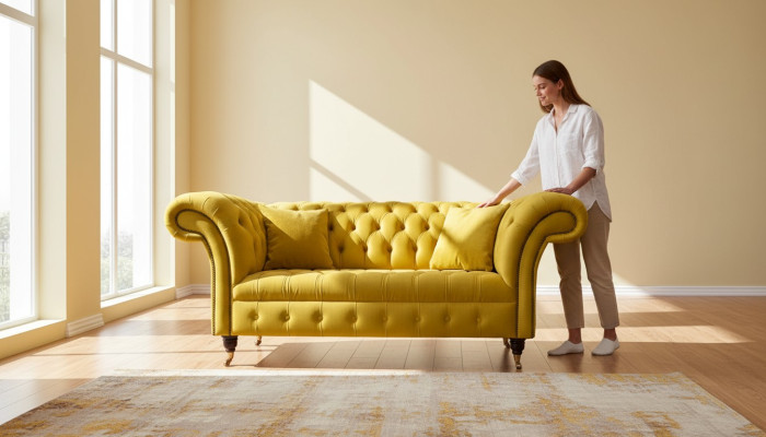 Chesterfield Couch Sofa Podkładka 2 miejsce do siedzenia Salon Kanapy Siedziba Żółta