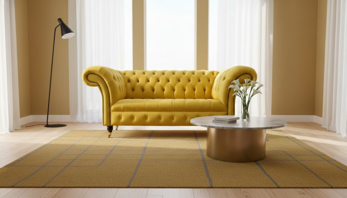 Chesterfield Couch Sofa Podkładka 2 miejsce do siedzenia Salon Kanapy Siedziba Żółta