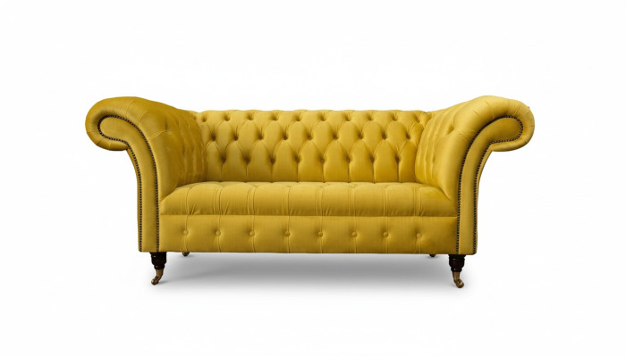 Chesterfield Couch Sofa Podkładka 2 miejsce do siedzenia Salon Kanapy Siedziba Żółta