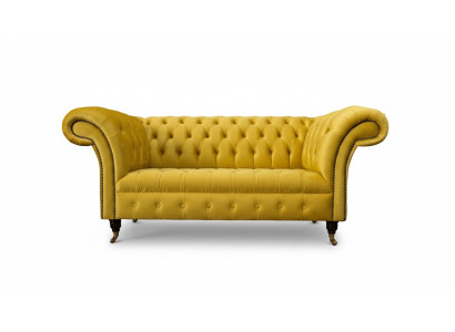 Chesterfield Couch Sofa Podkładka 2 miejsce do siedzenia Salon Kanapy Siedziba Żółta