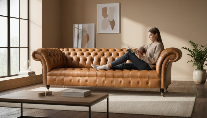 Skórzana sofa Chesterfield 4 miejsce do siedzenia luksusowe kanapy Skóra Podkładka salonowa