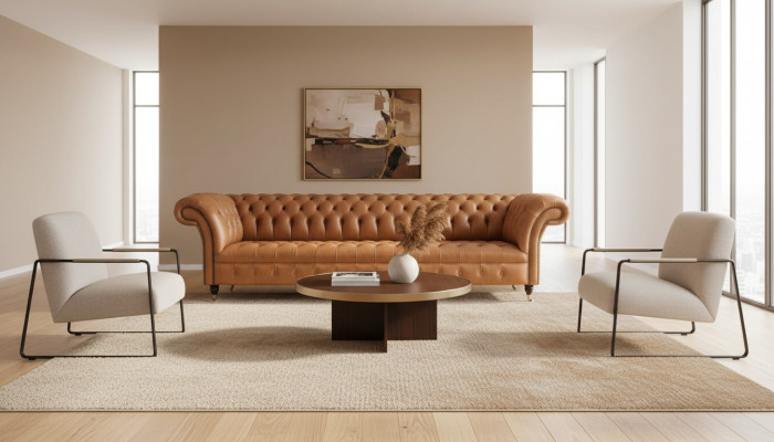 Skórzana sofa Chesterfield 4 miejsce do siedzenia luksusowe kanapy Skóra Podkładka salonowa