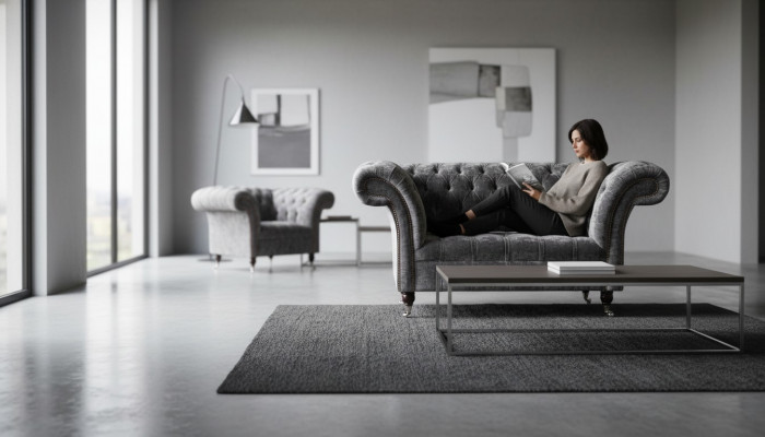 Design Chesterfield Materiał Couch Fotel 1,5 miejsce do siedzenia Podkładka Lounge Nowość