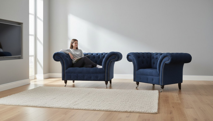 Chesterfield Sofa 1,5 miejsce do siedzenia Designer Couches Couch Materiał Podkładka Włókienniczy