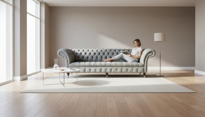 Szara Sofa Czteroosobowa Materiał Projekt Salonu Kanapy Podkładka Sofy Nowość