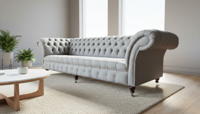 Szara Sofa Czteroosobowa Materiał Projekt Salonu Kanapy Podkładka Sofy Nowość