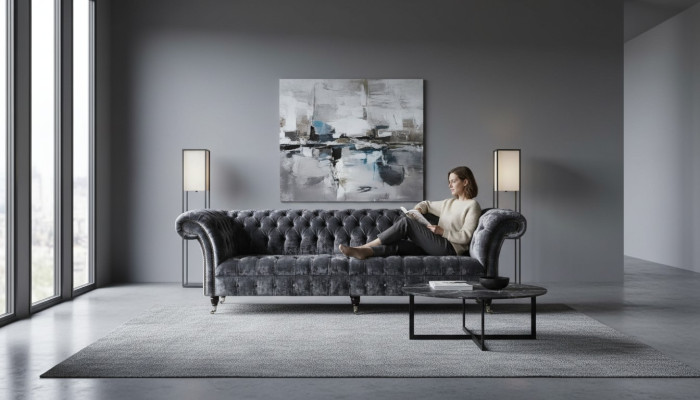 Sofa czteroosobowa 4 miejsce do siedzenia Sofy Włókiennicze Nowoczesny Design Materiał Poliester Szary