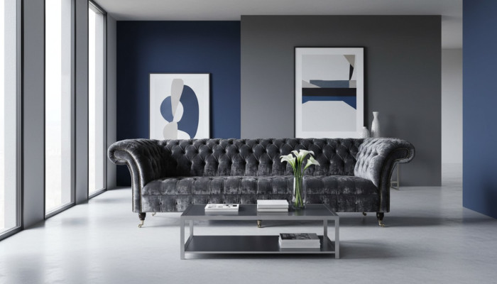 Sofa czteroosobowa 4 miejsce do siedzenia Sofy Włókiennicze Nowoczesny Design Materiał Poliester Szary