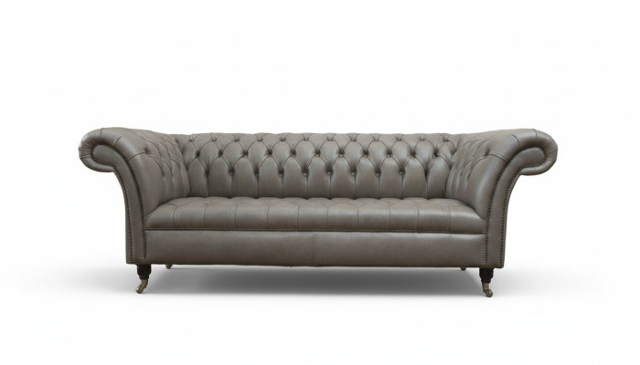 Szary Chesterfield Angielska Sofa Klasyczna 3 Siedziba Podkładka 230cm
