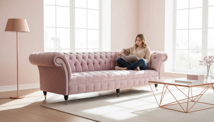 Chesterfield Pink Couch Sofa Podkładka 4 miejsce siedzące Kanapy Siedziba Sofy