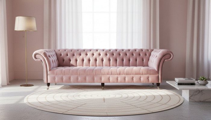 Chesterfield Pink Couch Sofa Podkładka 4 miejsce siedzące Kanapy Siedziba Sofy
