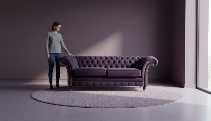 Sofa Chesterfield English Classic Style 3 Siedziba Podkładka Fioletowa 230cm
