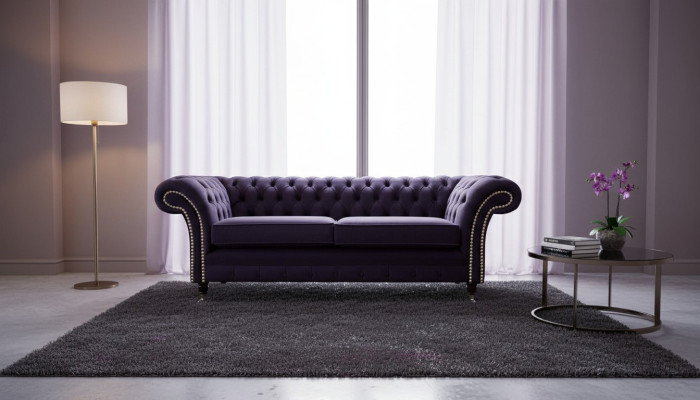 Sofa Chesterfield English Classic Style 3 Siedziba Podkładka Fioletowa 230cm
