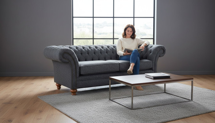 Szary Chesterfield 3 miejsce do siedzenia Szary Włókienniczy Design Couches Podkładka Sofy