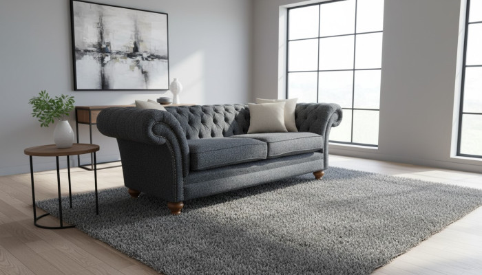 Szary Chesterfield 3 miejsce do siedzenia Szary Włókienniczy Design Couches Podkładka Sofy