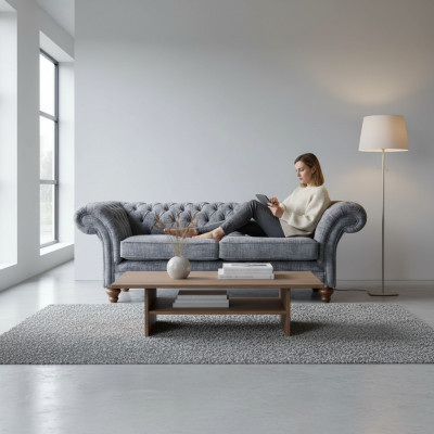 Chesterfield 3-osobowa sofa tapicerowana tkaniną w nowym materiale na sofę