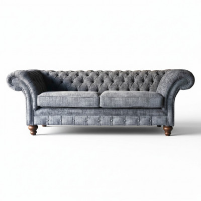 Chesterfield 3-osobowa sofa tapicerowana tkaniną w nowym materiale na sofę