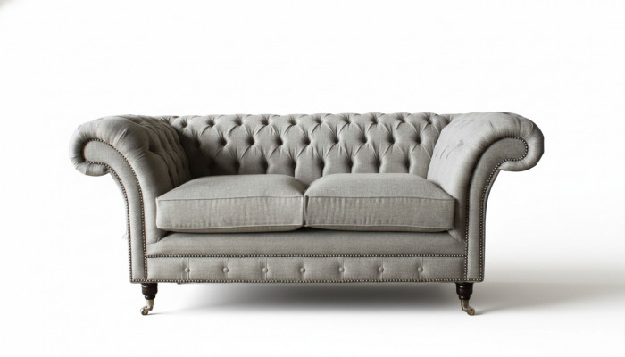 Sofa Chesterfield Szara 2 Siedziba Kanapa Drewno Meble Kanapy Trzyosobowe Nowość
