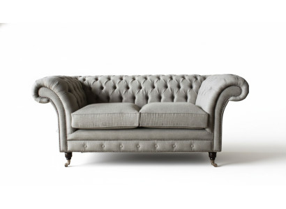 Sofa Chesterfield Szara 2 Siedziba Kanapa Drewno Meble Kanapy Trzyosobowe Nowość