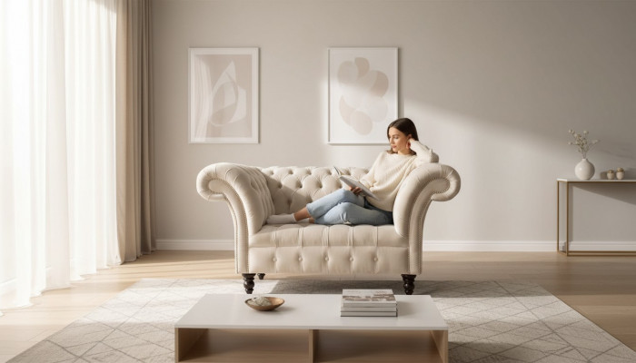 Kanapa Podkładka Sofa Włókienniczy Chesterfield Couches 1,5 miejsce do siedzenia Jednoosobowa Różowa