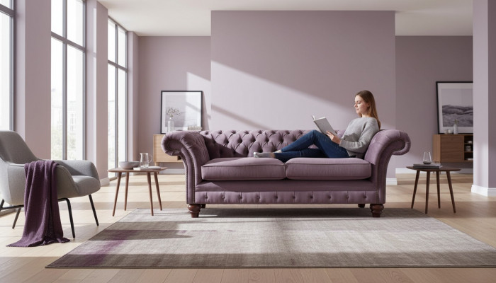 Chesterfield Purple Sofa 3 miejsce do siedzenia Salon Materiał Couch Podkładka Sofy