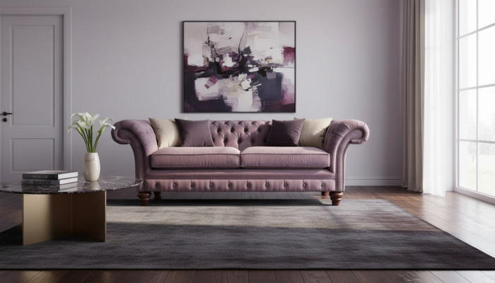 Chesterfield Purple Sofa 3 miejsce do siedzenia Salon Materiał Couch Podkładka Sofy