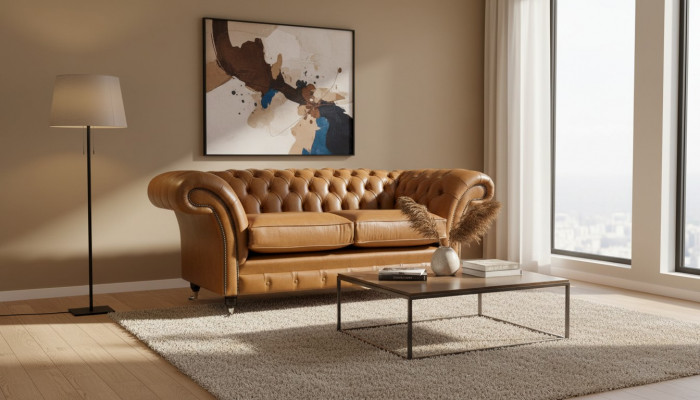 Dwuosobowa sofa Chesterfield 2 Siedziba Sofy Podkładka Siedziba Skóra Couch Brown