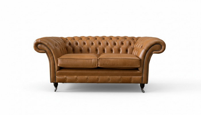 Dwuosobowa sofa Chesterfield 2 Siedziba Sofy Podkładka Siedziba Skóra Couch Brown
