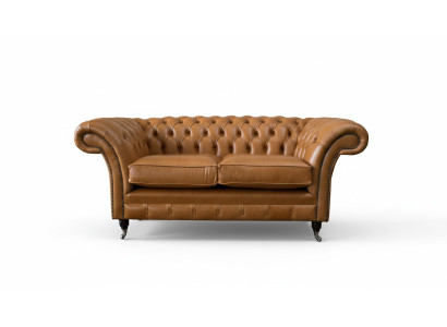 Dwuosobowa sofa Chesterfield 2 Siedziba Sofy Podkładka Siedziba Skóra Couch Brown
