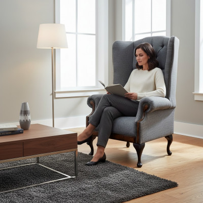 EarsFotel Chesterfield Fotel Couch 1 miejsce siedzące Gray Material Włókienniczy Nowość