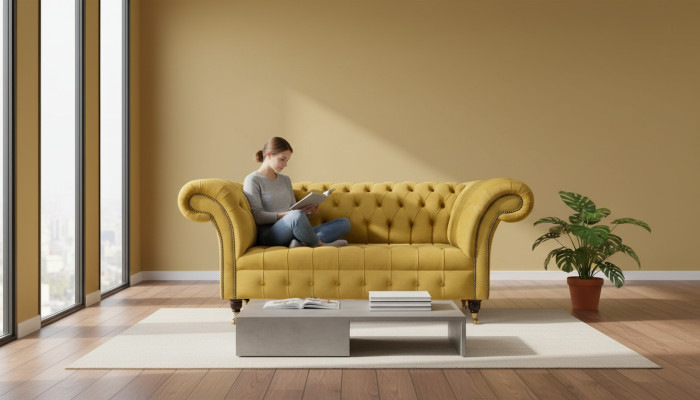 Sofa dwuosobowa 2 miejsce do siedzenia Design Sofy Podkładka Chesterfield Siedziba Materiał Włókienniczy