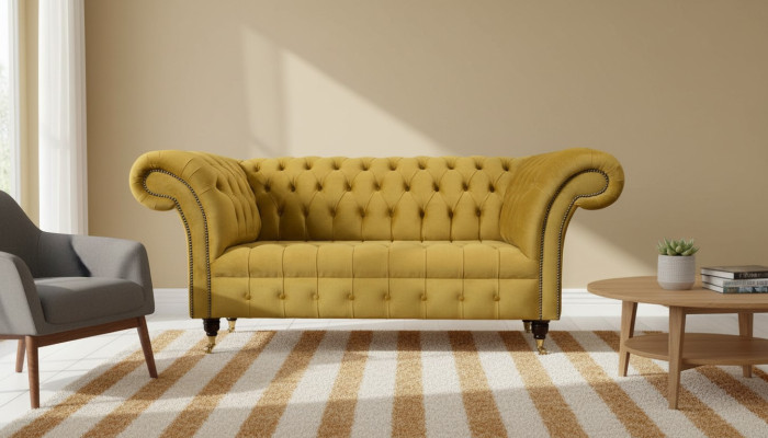 Sofa dwuosobowa 2 miejsce do siedzenia Design Sofy Podkładka Chesterfield Siedziba Materiał Włókienniczy