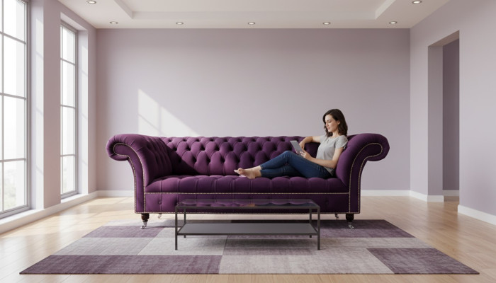 Fioletowa Sofa Chesterfield 3 miejsce do siedzenia Chesterfield Designer Couch Włókienniczy Materiał