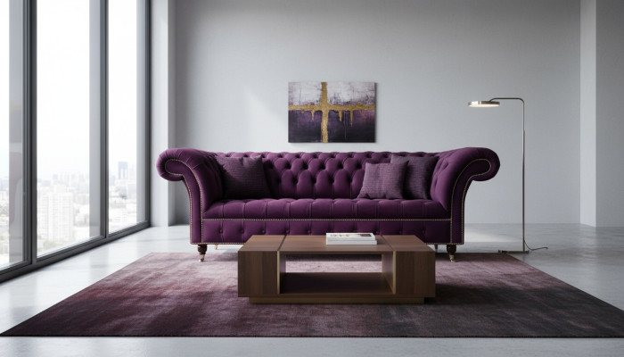 Fioletowa Sofa Chesterfield 3 miejsce do siedzenia Chesterfield Designer Couch Włókienniczy Materiał