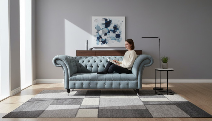 Chesterfield Meble biurowe Sofa Kanapa 2 Siedziba Włókienniczy Szary