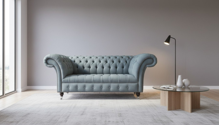 Chesterfield Meble biurowe Sofa Kanapa 2 Siedziba Włókienniczy Szary