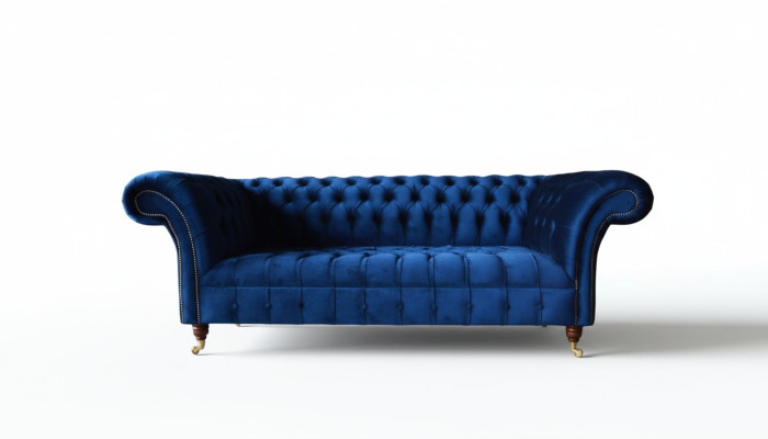 Sofa trzyosobowa Blue Chesterfield 3 miejsce do siedzenia, luksusowe sofy włókiennicze