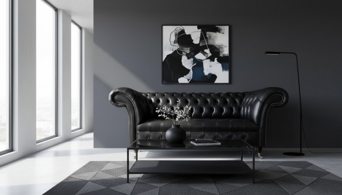 Luksusowa trzyosobowa sofa 3 miejsce do siedzenia Sofy miejsce do siedzenia Skóra Czarny Chesterfield