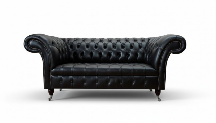Luksusowa trzyosobowa sofa 3 miejsce do siedzenia Sofy miejsce do siedzenia Skóra Czarny Chesterfield