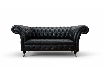 Luksusowa trzyosobowa sofa 3 miejsce do siedzenia Sofy miejsce do siedzenia Skóra Czarny Chesterfield