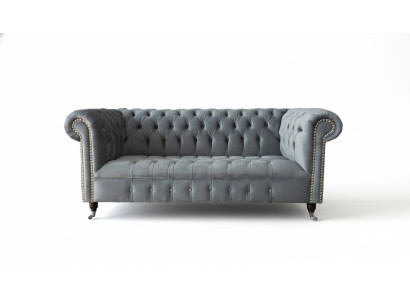 Sofa 3 Siedziba Włókienniczy Sofy Kanapa Podkładka Chesterfield Kanapy Szara Trzyosobowa