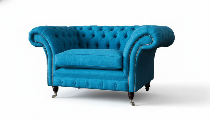 Blue Chesterfield Fotel Podkładka Sofa Kanapy 1,5 miejsca siedzące Jednoosobowa Włókienniczy