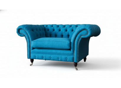 Blue Chesterfield Fotel Podkładka Sofa Kanapy 1,5 miejsca siedzące Jednoosobowa Włókienniczy